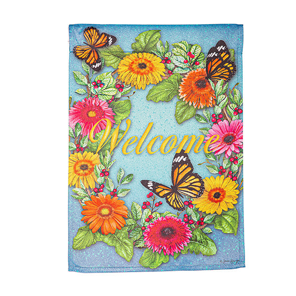 Gerbera Butterflies Suede Garden Flag