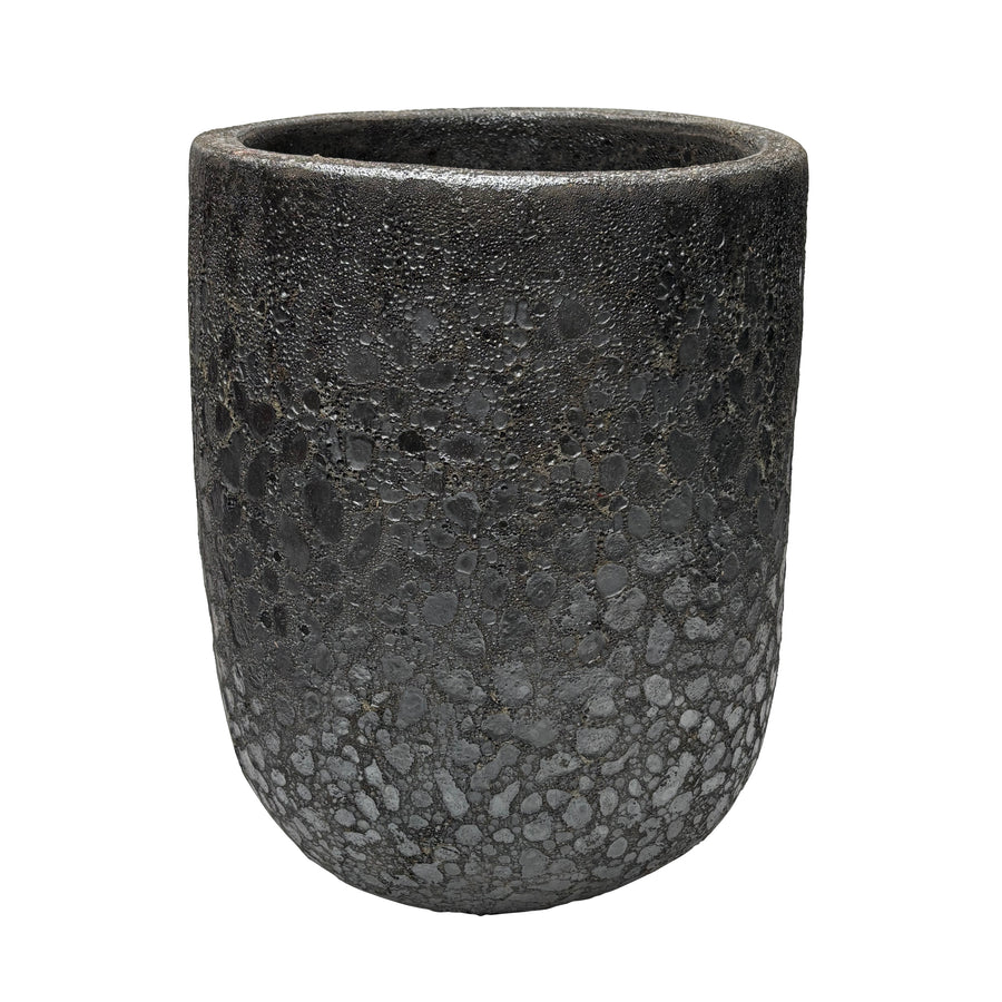 Bubbled Tall Round Egg Pot Black