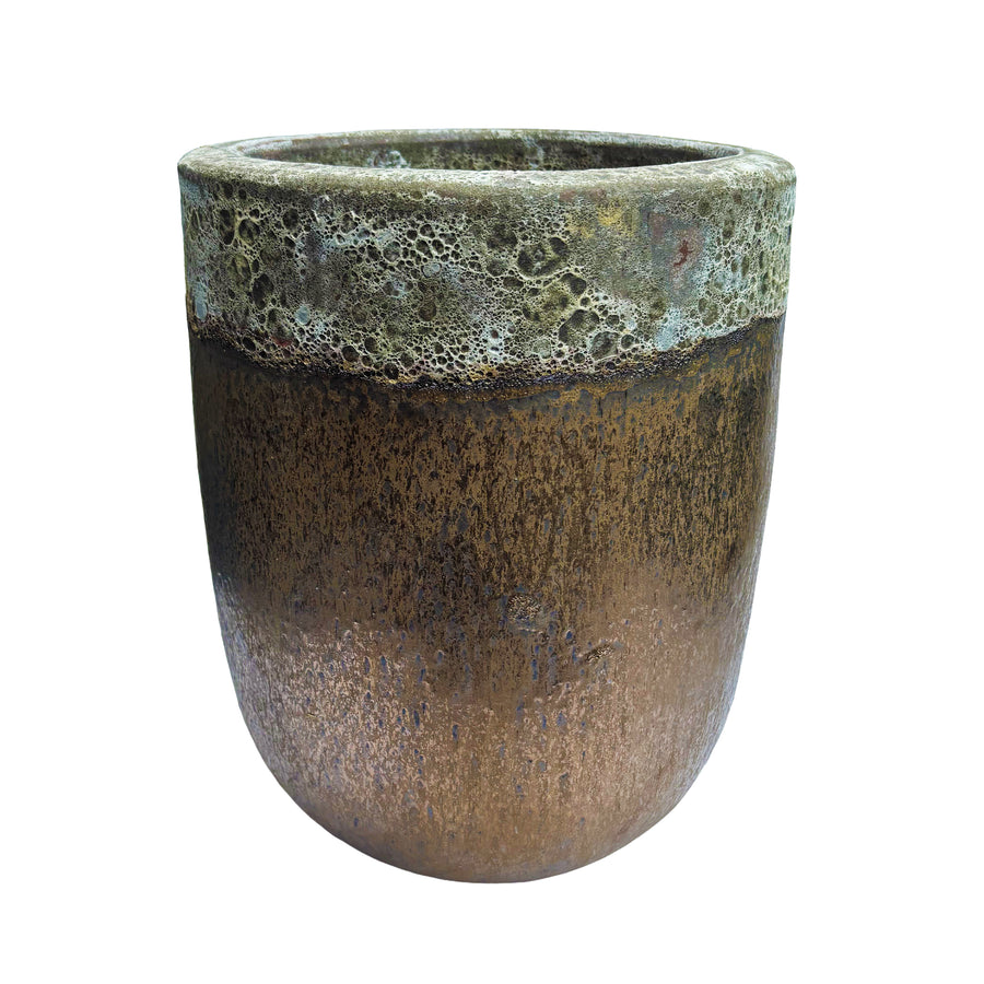Bubbled Tall Round Egg Pot White/Copper