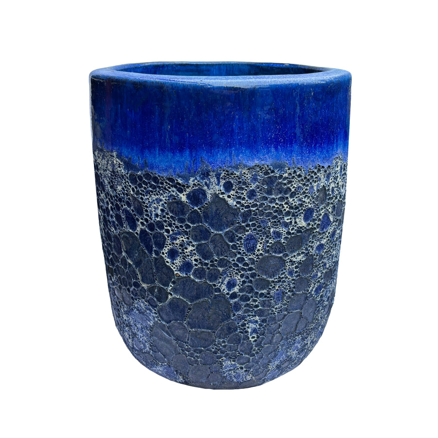 Bubbled Tall Round Egg Pot Blue