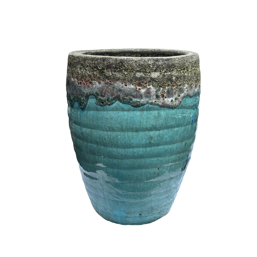 Round Bubbled Pot White/Jade