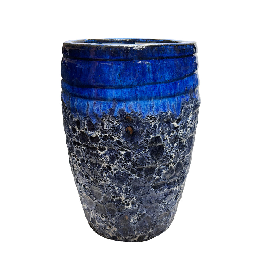 Round Bubbled Pot Running Blue