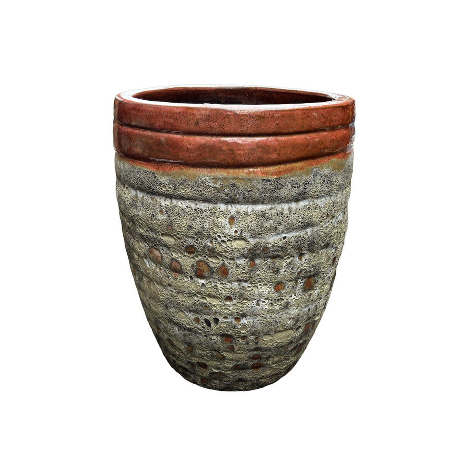 Round Bubbled Pot Sunset Red