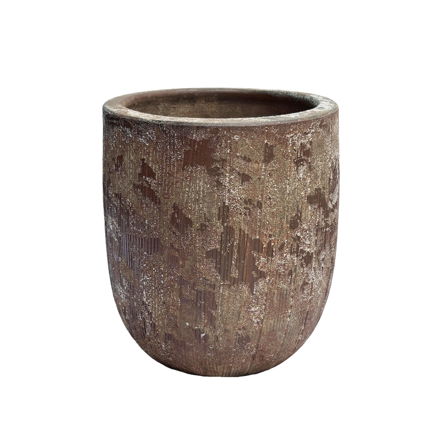 Tall Round Egg Pot Brown Snow