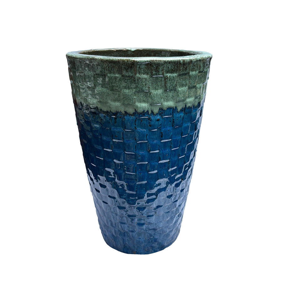 Tall Ribbon Pot Moss/Blue