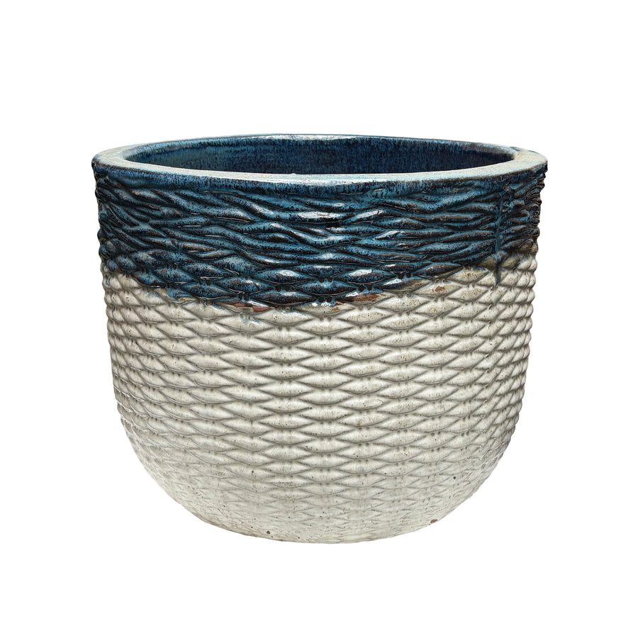 Basket Weave Pot in Blue/White