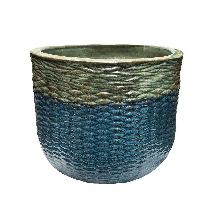 Basket Weave Pot in Moss/Blue