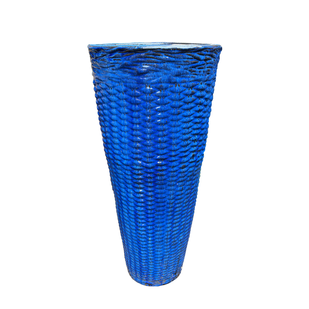 Tall Weave Pot Running Blue