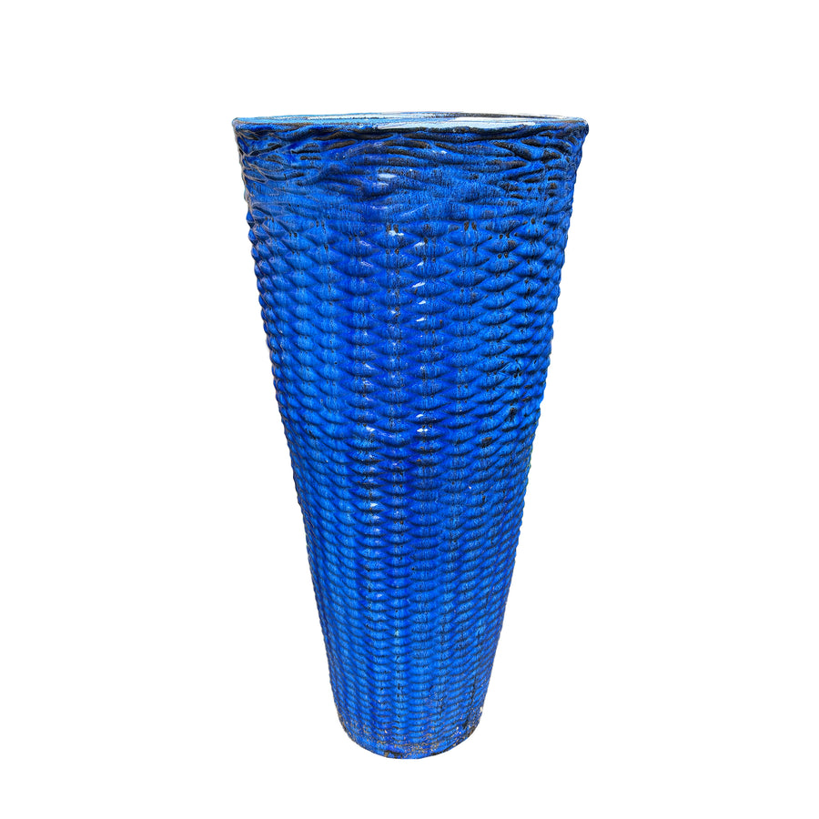 Tall Weave Pot Running Blue