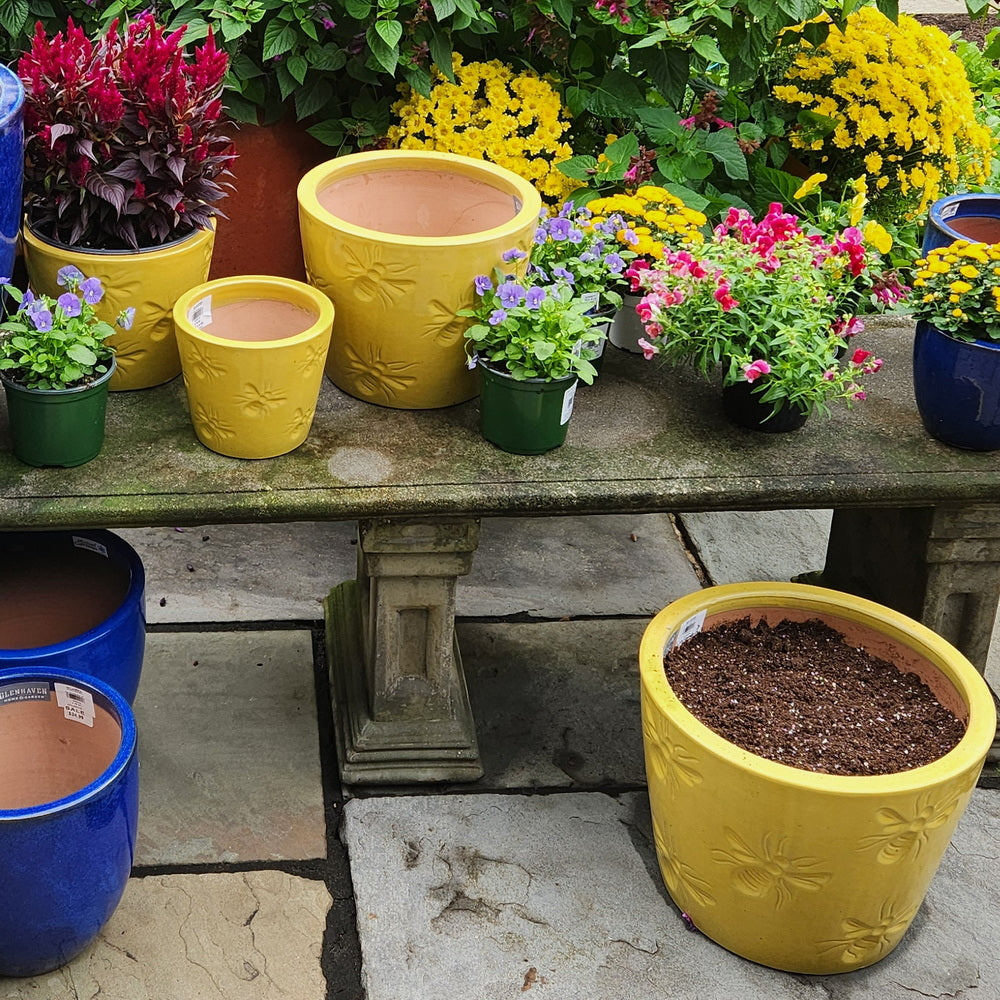 Yellow Ceramic Bee Pot