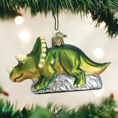 Old World Triceratops Glass Ornament - 4"