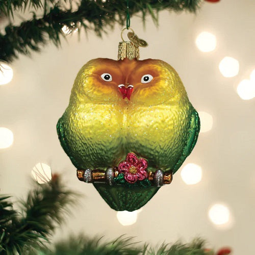 Old World Lovebirds Glass Ornament - 4"