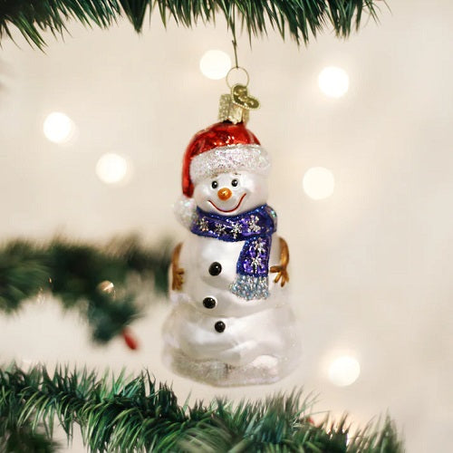 Old World Happy Snowman Glass Ornament - 4"