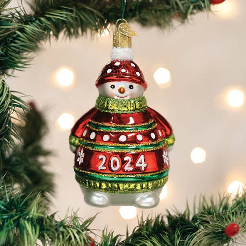 Old World 2024 Snowman Glass Ornament