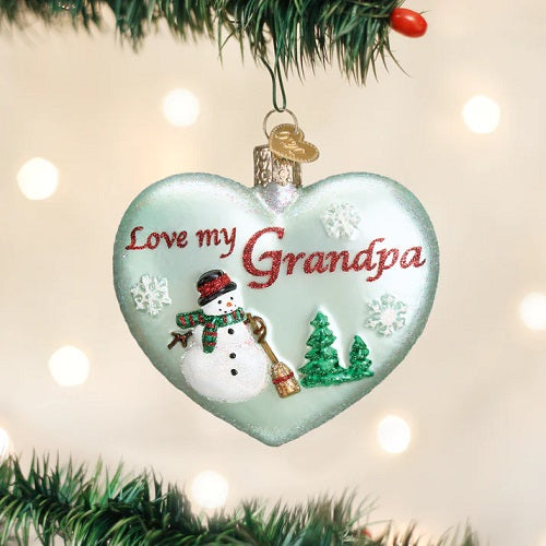 Old World Grandpa Heart Glass Ornament - 3"