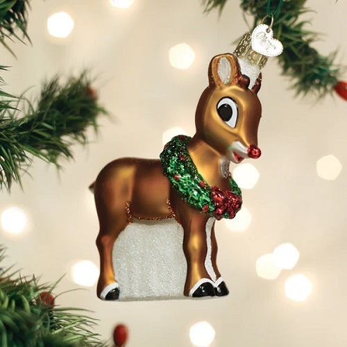 Old World Rudolph The Red-Nosed Reindeer Glass Ornament - 4"