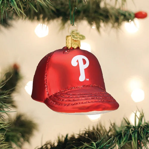 Old World Phillies Baseball Cap Glass Ornament - 2"