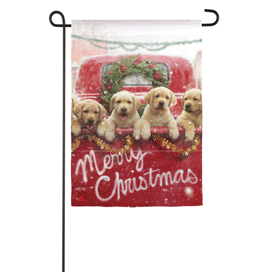 Red Truck with Puppies Garden Suede Flag
