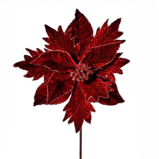 Burgundy Velvet Stem Poinsettia 20"