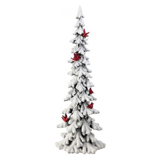 Resin Snowy Tree with Flying Cardinals Figurine