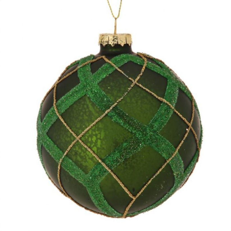 Green and Gold Glass Striped Ornament