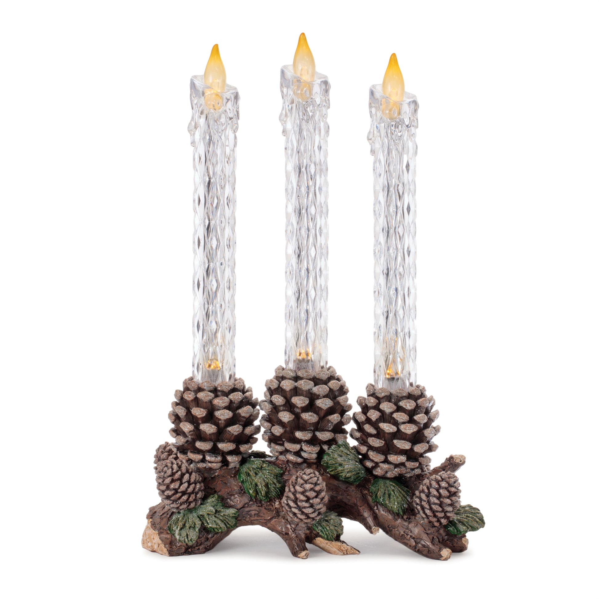 LED Taper Candles with Pine Cones