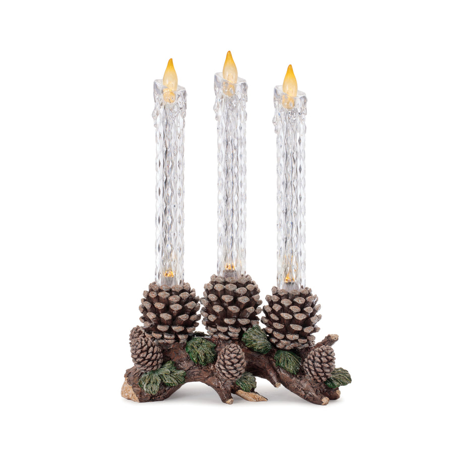 Light Up Taper Candles With Pine Cones