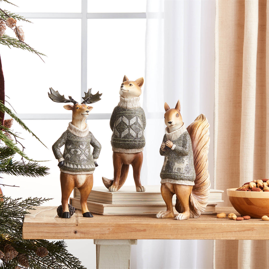 Woodland Animals in Sage Green Sweater