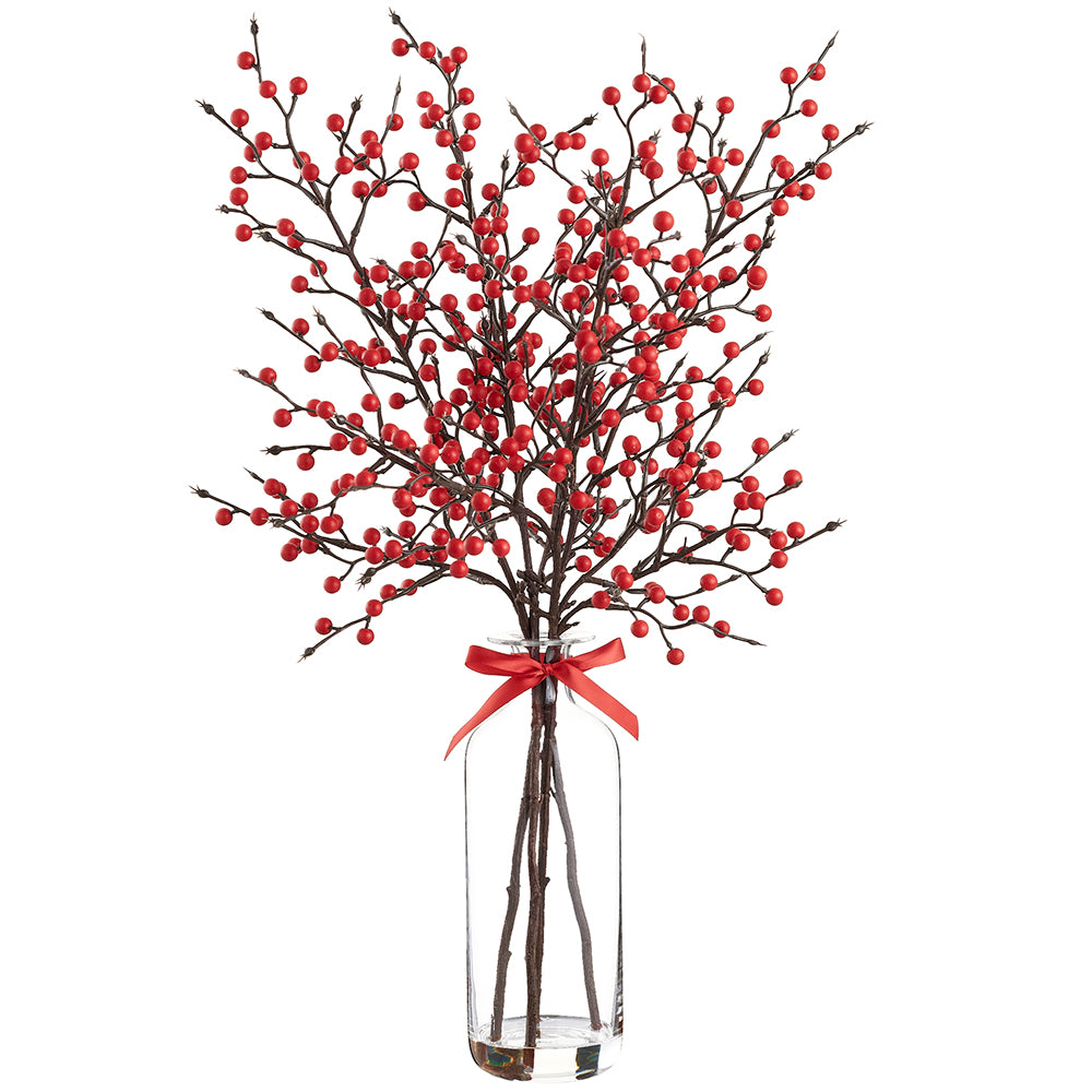 Red Berry Spray in Glass Vase