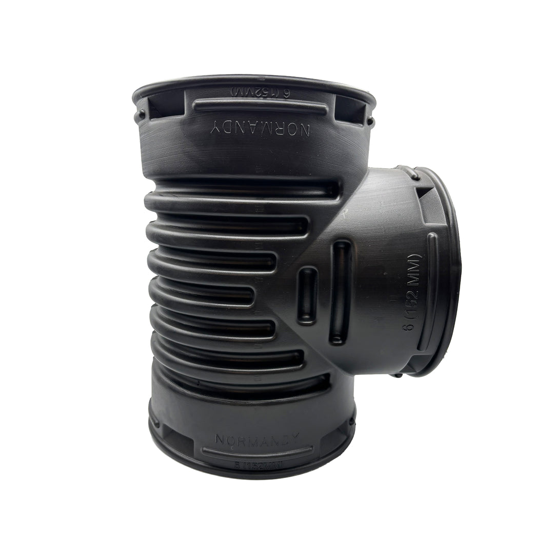 Black Corrugated Pipe DWall 6" Tee Fitting