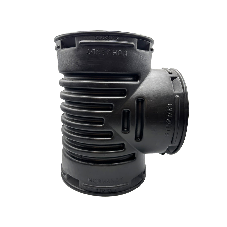 Black Corrugated Pipe DWall 6" Tee Fitting