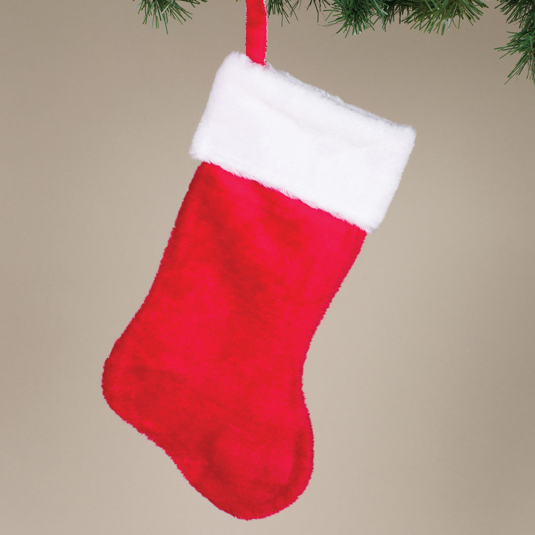 Plush Red Stocking with White Fir Trim