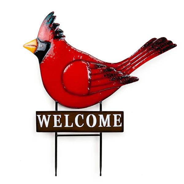 Metal Welcome Red Cardinal Stake