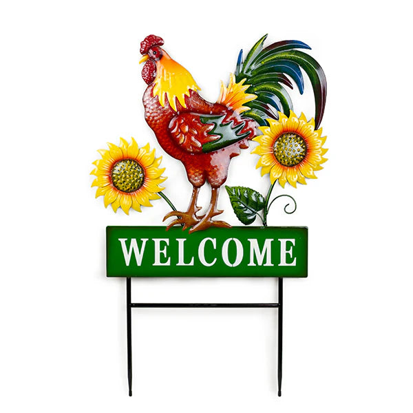 Metal Welcome Rooster Stake