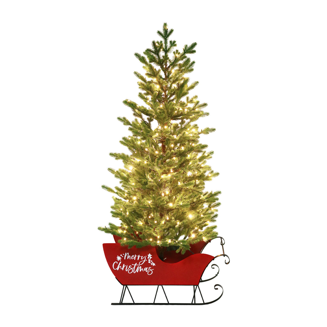 Green Mountain Fir Life-Like Artificial Porch Tree in Sleigh