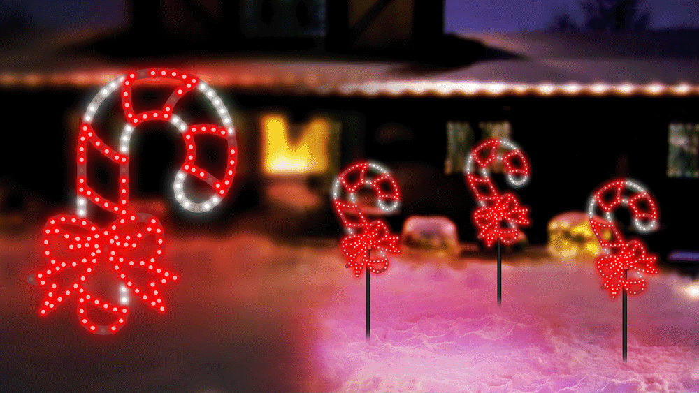 Hi-Vibrant Candy Cane with Bow LED Light Display