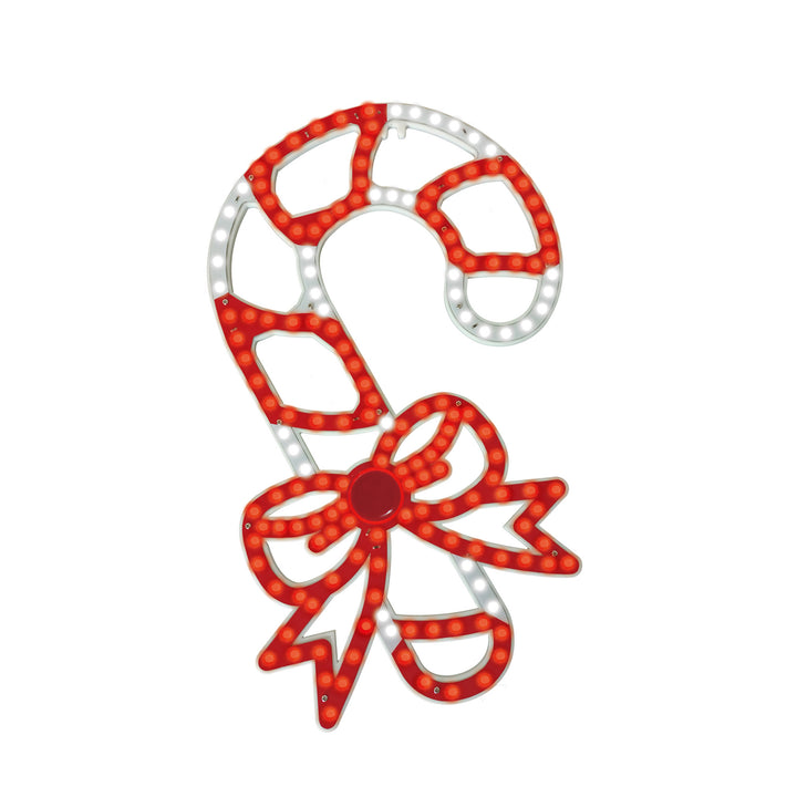 Hi-Vibrant Candy Cane with Bow LED Light Display