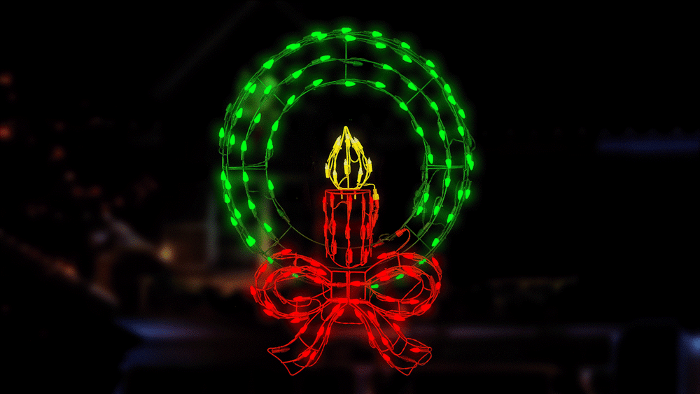 Wreath and Bow with Candle LED Light Display