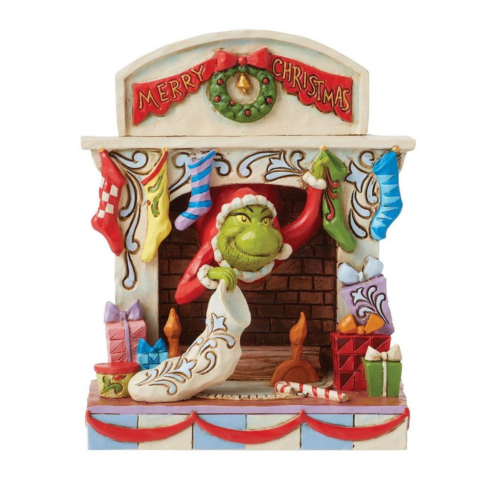 Grinch Peaking out of Fireplace Figurine 5.5" by Jim Shore