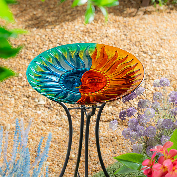 Sun & Moon Glass Bird Bath