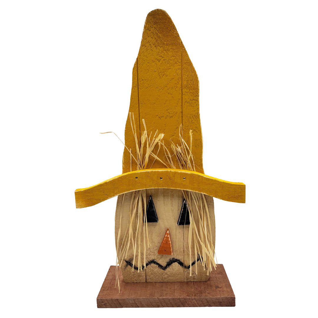 Wooden Smiling Scarecrow on Base