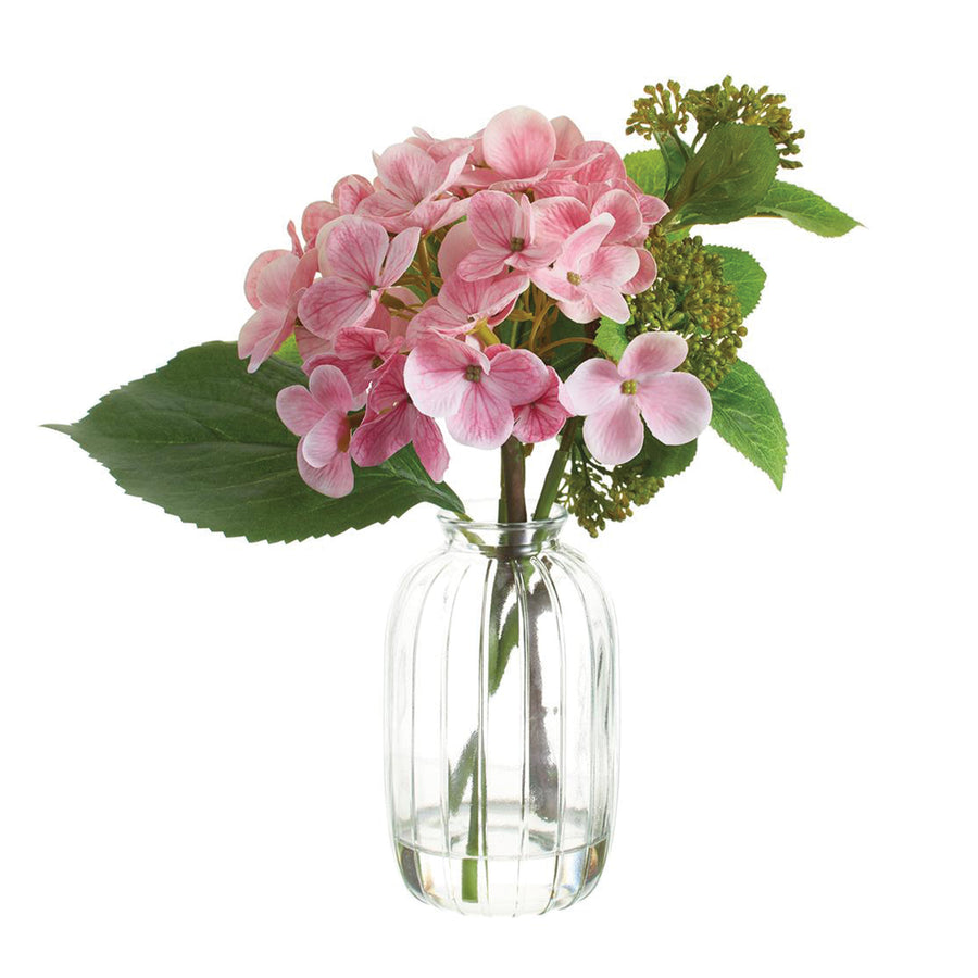 Pink Artificial Hydrangea in Glass Vase