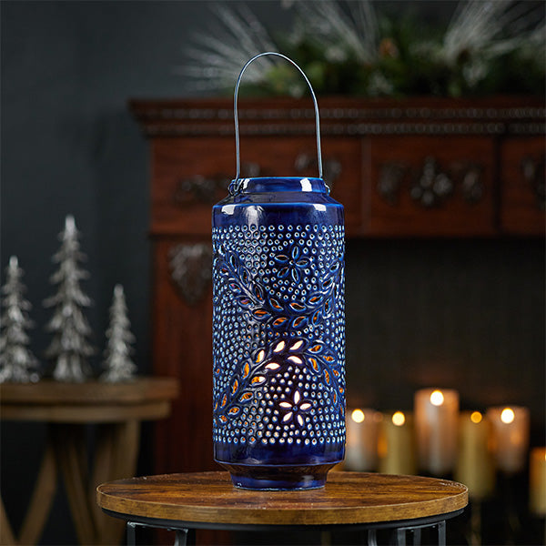 Iron Lantern with Floral & Leaf Cut Outs