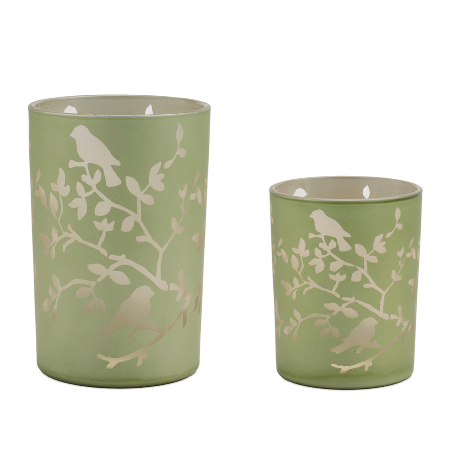 Frosted Green Glass Candle Holder