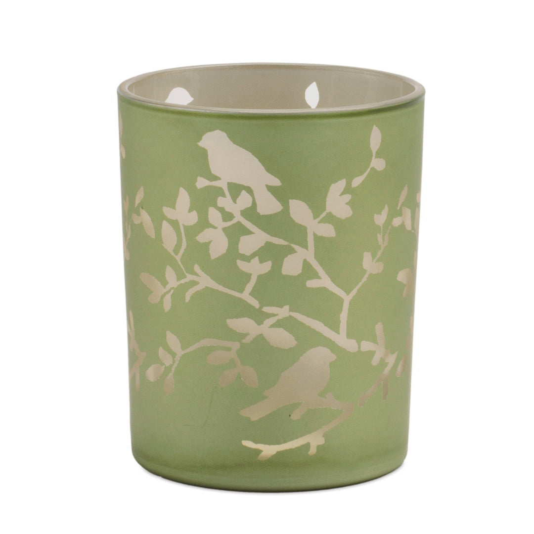 Frosted Green Glass Candle Holder 5 Inches