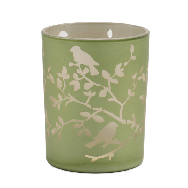 Frosted Green Glass Candle Holder 5 Inches