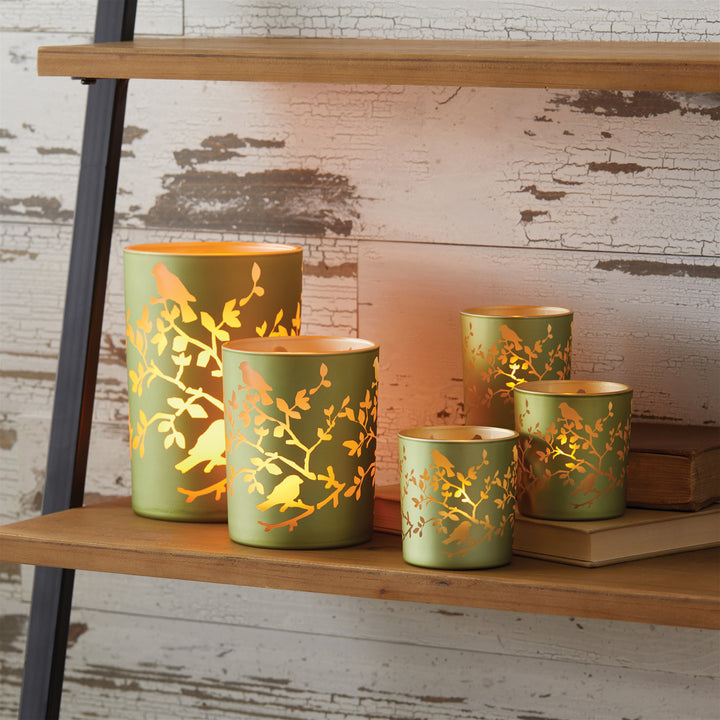 Frosted Green Glass Candle Holder