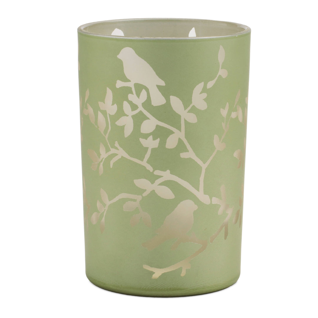 Frosted Green Glass Candle Holder 7 Inches