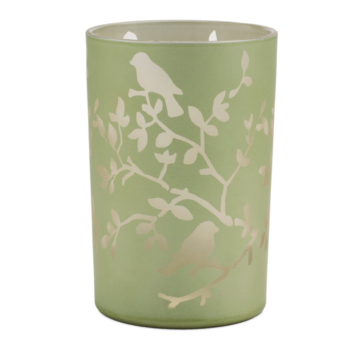 Frosted Green Glass Candle Holder 7 Inches