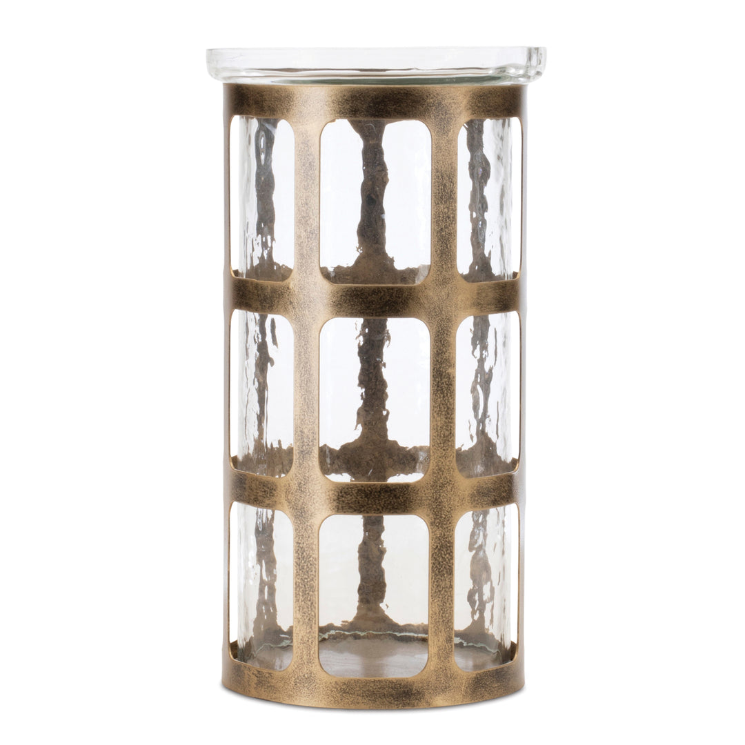 Bronze Iron & Glass Candle Holder 12.5 Inches